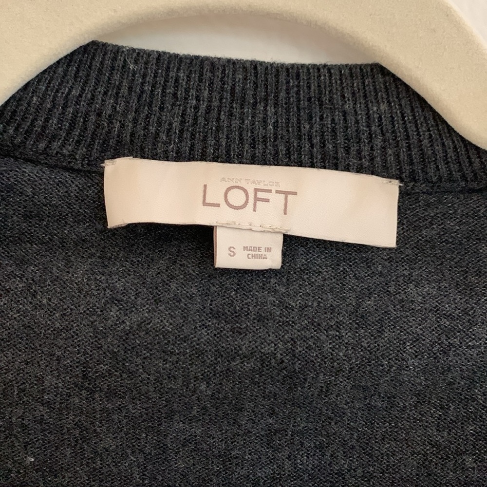 LOFT Charcoal Open-Front Button Cardigan Sweater - Picture 3 of 4